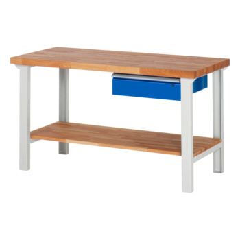 Werkbank mit Ablageboden - 1 Schublade - 150:1 - 840 x 1.500 x 700 mm (HxBxT) - Traglast 750 kg - Buche 700 mm