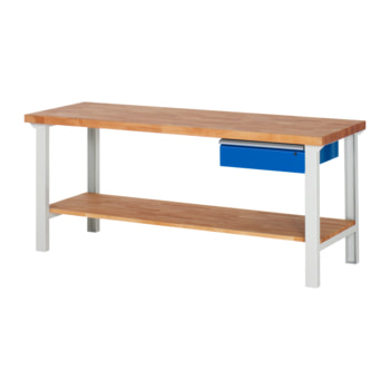 Werkbank mit Ablageboden - 1 Schublade - 150:1 - 840 x 2.000 x 700 mm (HxBxT) - Traglast 750 kg - Buche 700 mm
