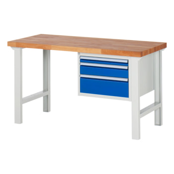 Werkbank mit 3 Schubladen - Teilauszug - 60:1 / 120:1 / 180:1 - 840 x 1.500 x 700 mm (HxBxT) - Traglast 750 kg - Buche Teilauszug | 700 mm