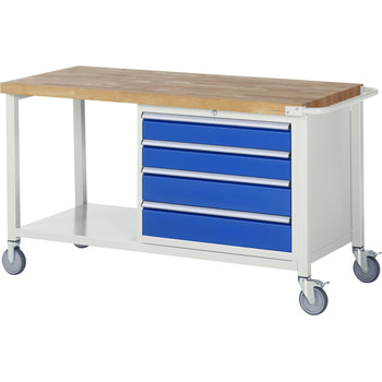 Mobile Werkbank mit Ablageboden - 4 XL Schubladen - Vollauszug - 120:2 / 150:2 - 880 x 1.500 x 700 mm (HxBxT) - Traglast 450 kg - Buche Vollauszug