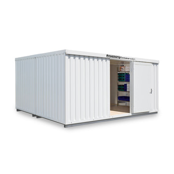 Isolierter Lagercontainer - Materialcontainer - 2.465 x 5.080 x 4.340 (HxBxT) - mit Isolierboden - Einflügeltür, kurze Seite - grauweiß Isolierboden