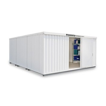 Isolierter Lagercontainer - Materialcontainer - 2.465 x 5.080 x 6.520 (HxBxT) - mit Isolierboden - Doppelflügeltür, lange Seite - grauweiß Isolierboden