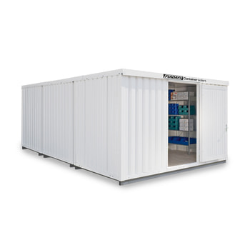 Isolierter Lagercontainer - Materialcontainer - 2.465 x 4.050 x 6.520 (HxBxT) - mit Isolierboden - Einflügeltür, kurze Seite - grauweiß Isolierboden