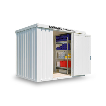 Isolierter Lagercontainer - Materialcontainer - 305 x 217 (BxT) - mit Holz- oder Isolierboden - Einflügeltür und Doppelflügeltür - grauweiß 