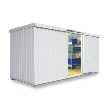 Isolierter Lagercontainer - Materialcontainer - 5.080 x 2.170 (BxT) - mit Isolierboden - Einflügeltür, kurze Seite - grauweiß Isolierboden
