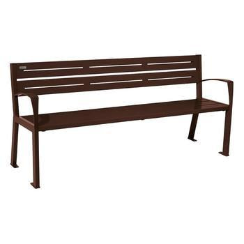 Stahl Sitzbank mit Rücken- und Armlehnen - 821 x 1.800 mm (HxB) - 5 Sitzleisten - Farbe Schokoladenbraun RAL 8017 Schokoladen-braun