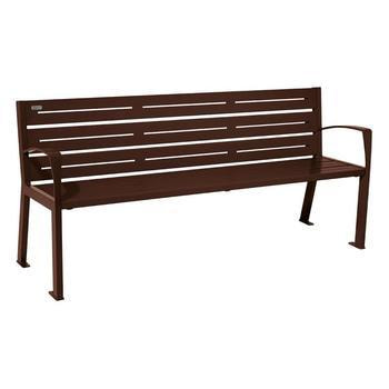 Stahl Sitzbank mit Rücken- und Armlehnen - 821 x 1.800 mm (HxB) - 6 Sitzleisten - Farbe Schokoladenbraun RAL 8017 Schokoladen-braun