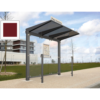 Buswartehalle - Unterstand - ESG - 2 Seitenverkleidungen - Fahrplankasten - Haltestellenschild - LED - 2.390 x 2.500 x 1.500 mm (HxBxT) - purpurrot RAL 3004 Purpurrot