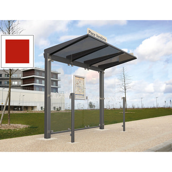 Buswartehalle - Unterstand - ESG - 2 Seitenverkleidungen - Fahrplankasten - Haltestellenschild - LED - 2.390 x 2.500 x 1.500 mm (HxBxT) - verkehrsrot RAL 3020 Verkehrsrot