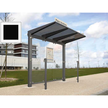 Buswartehalle - Unterstand - ESG - 2 Seitenverkleidungen - Fahrplankasten - Haltestellenschild - LED - 2.390 x 2.500 x 1.500 mm (HxBxT) - tiefschwarz RAL 9005 Tiefschwarz