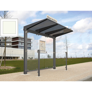 Buswartehalle - Unterstand - ESG - 2 Seitenverkleidungen - Fahrplankasten - Haltestellenschild - LED - 2.390 x 2.500 x 1.500 mm (HxBxT) - reinweiß