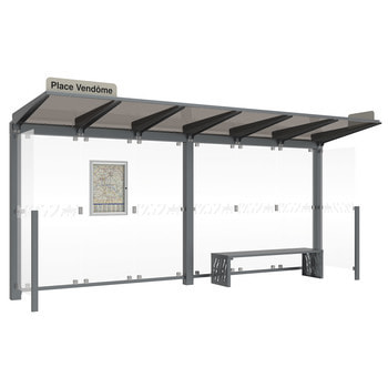 Buswartehalle - Unterstand - 2 Seitenverkleidungen - LED - Fahrplankasten - Haltestellenschild - 2.390 x 5.000 x 1.500 mm (HxBxT) - grau Grau