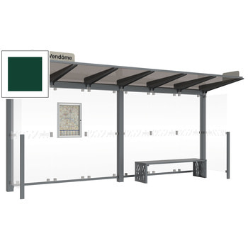 Buswartehalle - Unterstand - 2 Seitenverkleidungen - LED - Fahrplankasten - Haltestellenschild - 2.390 x 5.000 x 1.500 mm (HxBxT) - moosgrün RAL 6005 Moosgrün