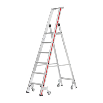 Stufenstehleiter mit Rollen - 4 Stufen - Aluminium - Leiterlänge 1.700 mm - Hymer 1700 mm