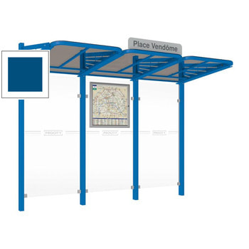 Abbildung zeigt Buswartehalle mit 3000 mm Breite in der Farbe Enzianblau.