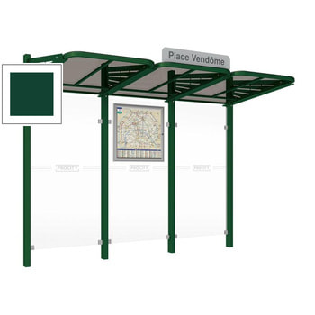 Buswartehalle - Unterstand - modular - Fahrplankasten - Haltestellenschild - 2.200 x 3.000 x 1.500 mm (HxBxT) - moosgrün RAL 6005 Moosgrün