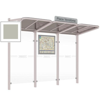 Buswartehalle - Unterstand - modular - Fahrplankasten - Haltestellenschild - 2.200 x 3.000 x 1.500 mm (HxBxT) - Seidengrau RAL 7044 Seidengrau