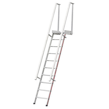 Stufenaufstieg mit Plattform - 6 Stufen - Einhängeleiter - Aluminium - Handlauf - Breite 500 mm - Länge 1.450 mm 1450 mm