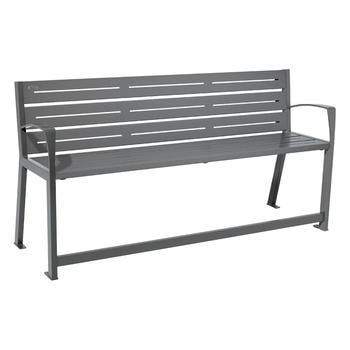 Senioren Sitzbank Stahl - mit Armlehnen und Fußstütze - 921 x 1.800 mm (HxB) - 6 Sitzleisten - Farbe grau Grau