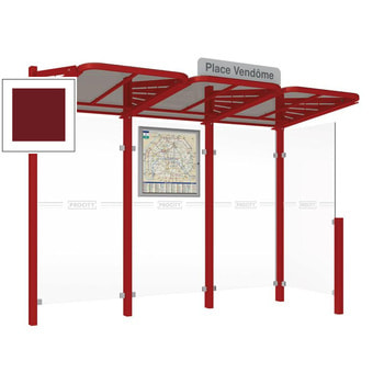 Buswartehalle - Unterstand - modular - Fahrplankasten - Haltestellenschild - Seitenwand rechts - 2.200 x 3.000 x 1.500 mm (HxBxT) - purpurrot RAL 3004 Purpurrot