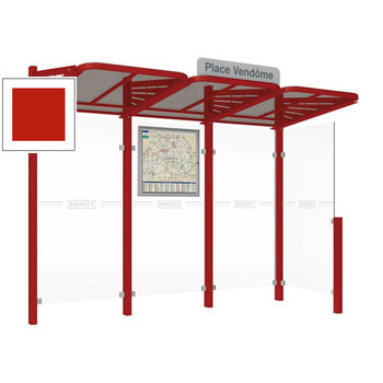 Buswartehalle - Unterstand - modular - Fahrplankasten - Haltestellenschild - Seitenwand rechts - 2.200 x 3.000 x 1.500 mm (HxBxT) - verkehrsrot RAL 3020 Verkehrsrot