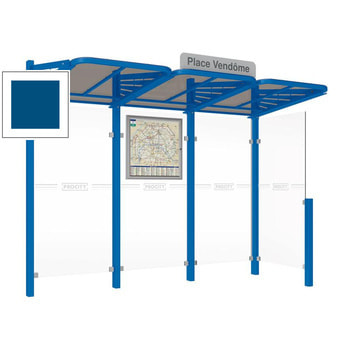 Buswartehalle - Unterstand - modular - Fahrplankasten - Haltestellenschild - Seitenwand rechts - 2.200 x 3.000 x 1.500 mm (HxBxT) - enzianblau RAL 5010 Enzianblau