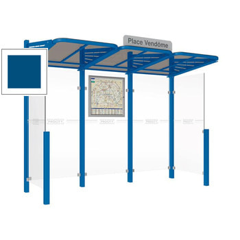 Buswartehalle - Unterstand - modular - Fahrplankasten - Haltestellenschild - Seitenwände - 2.200 x 3.000 x 1.500 mm (HxBxT) - enzianblau RAL 5010 Enzianblau