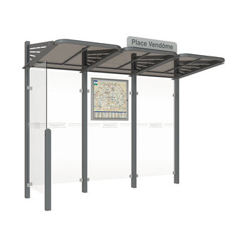Buswartehalle - Unterstand - modular - Fahrplankasten - Haltestellenschild - Seitenwand links- 2.200 x 3.000 x 1.500 mm (HxBxT) - grau Grau