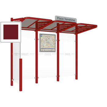Buswartehalle - Unterstand - modular - Fahrplankasten - Haltestellenschild - Seitenwand links- 2.200 x 3.000 x 1.500 mm (HxBxT) - purpurrot RAL 3004 Purpurrot