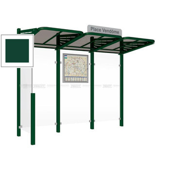 Buswartehalle - Unterstand - modular - Fahrplankasten - Haltestellenschild - Seitenwand links- 2.200 x 3.000 x 1.500 mm (HxBxT) - moosgrün RAL 6005 Moosgrün