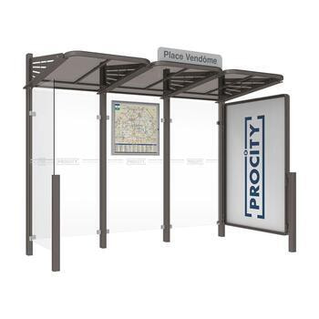 Buswartehalle - Unterstand - modular - Fahrplankasten - Haltestellenschild - Seitenwand - Schaukasten - 2.200 x 3.000 x 1.500 mm (HxBxT) - grau Grau