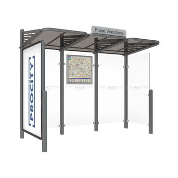 Buswartehalle - Unterstand - Fahrplankasten - Haltestellenschild - Schaukasten - Seitenwand - 2.200 x 3.000 x 1.500 mm (HxBxT) - Farbe grau Grau