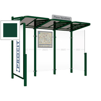 Buswartehalle - Unterstand - Fahrplankasten - Haltestellenschild - Schaukasten - Seitenwand - 2.200 x 3.000 x 1.500 mm (HxBxT) - Farbe moosgrün RAL 6005 Moosgrün