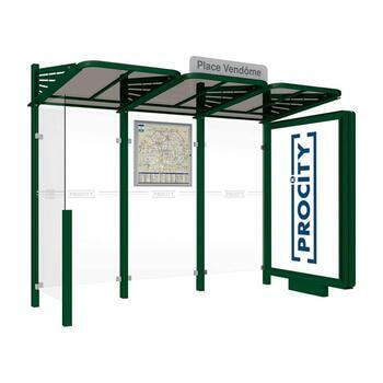 Buswartehalle - Unterstand - Fahrplankasten - Haltestellenschild - Seitenwand - Leuchtkasten - 2.200 x 3.000 x 1.500 mm (HxBxT) - moosgrün RAL 6005 Moosgrün | links