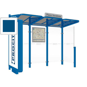 Buswartehalle - Unterstand - Fahrplankasten - Haltestellenschild - Leuchtkasten - Seitenwand - 2.200 x 3.000 x 1.500 mm (HxBxT) - enzianblau RAL 5010 Enzianblau