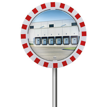 Verkehrsspiegel, Edelstahl, Durchmesser 600 mm, rot/weiß