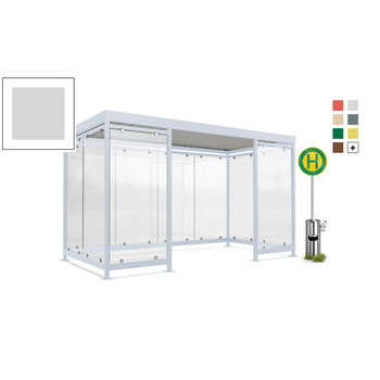 Fahrgastunterstand, Raucherunterstand, geschweißt, Aufdübeln, 12-13 Personen, 2.440 x 4.195 x 2.165 mm (HxBxT), 10 Wände, lichtgrau RAL 7035 Lichtgrau