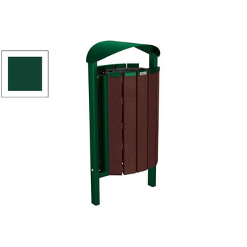 Mülleimer aus Stahl und Kunststoff - Volumen 50 l - Dach - 953 x 502 x 344 mm (HxBxT) - Einbetonierung - Farbe moosgrün RAL 6005 Moosgrün