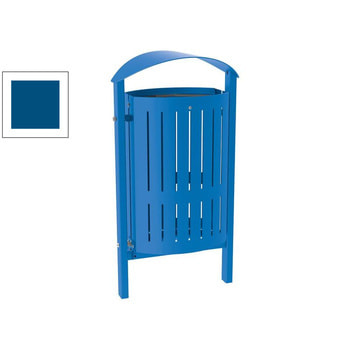 Mülleimer aus Stahl - Volumen 50 l - Dach - 953 x 502 x 344 mm (HxBxT) - Einbetonierung - Farbe enzianblau RAL 5010 Enzianblau