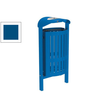 Mülleimer aus Stahl - Volumen 50 l - Dach mit Ascher - 953 x 502 x 344 mm (HxBxT) - Einbetonierung - Farbe enzianblau RAL 5010 Enzianblau