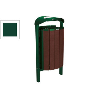 Mülleimer aus Stahl und Kunststoff - Volumen 50 l - Dach mit Ascher - 953 x 502 x 344 mm (HxBxT) - Einbetonierung - Farbe moosgrün RAL 6005 Moosgrün