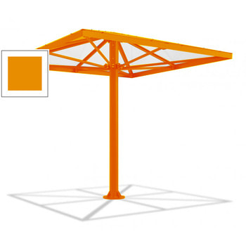 Überdachung Stahlschirm viereckig mit Kunststoffdach - für 8-10 Personen - 3.066 x 3.000 x 3.000 mm (HxBxT) - Farbe Narzissengelb RAL 1007 Narzissengelb