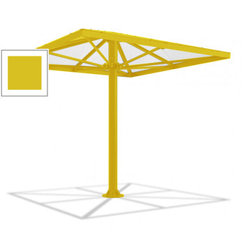 Viereckiger Stahlschirm mit Platz für bis zu 10 Personen, hier in der Farbe Zitronengelb (RAL 1012)