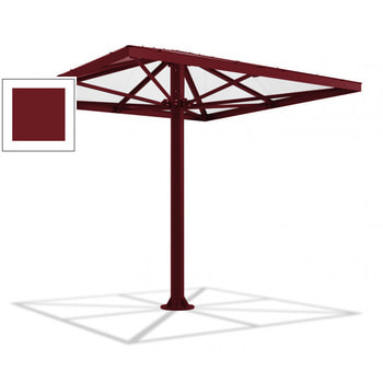 Überdachung Stahlschirm viereckig mit Kunststoffdach - für 8-10 Personen - 3.066 x 3.000 x 3.000 mm (HxBxT) - Farbe purpurrot RAL 3004 Purpurrot