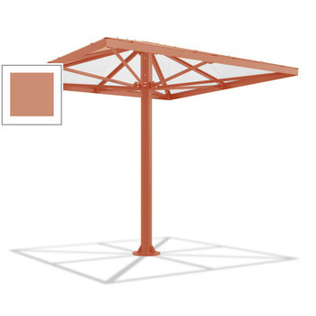 Überdachung Stahlschirm viereckig mit Kunststoffdach - für 8-10 Personen - 3.066 x 3.000 x 3.000 mm (HxBxT) - Farbe beigerot RAL 3012 Beigerot