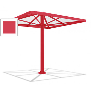 Überdachung Stahlschirm viereckig mit Kunststoffdach - für 8-10 Personen - 3.066 x 3.000 x 3.000 mm (HxBxT) - Farbe Erdbeerrot RAL 3018 Erdbeerrot