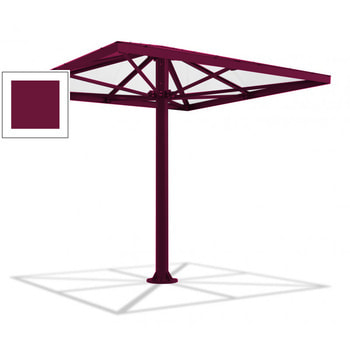 Viereckiger Stahlschirm mit Platz für bis zu 10 Personen, hier in der Farbe Bordeauxviolett (RAL 4004)