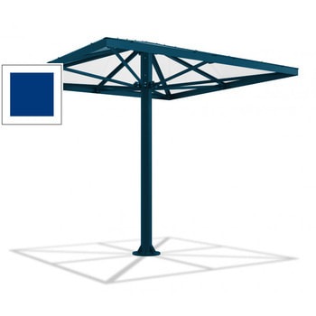 Überdachung Stahlschirm viereckig mit Kunststoffdach - für 8-10 Personen - 3.066 x 3.000 x 3.000 mm (HxBxT) - Farbe grünblau RAL 5001 Grünblau