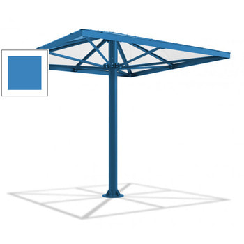Viereckiger Stahlschirm mit Platz für bis zu 10 Personen, hier in der Farbe Lichtblau (RAL 5012)