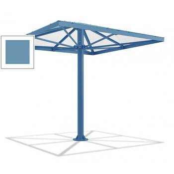 Viereckiger Stahlschirm mit Platz für bis zu 10 Personen, hier in der Farbe Pastellblau (RAL 5024)